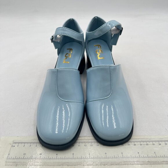 FSJ Blue Ankle Strap D'Orsay Pumps Retro Square Toe Chunky Heels Dress Sandals - Picture 2 of 7